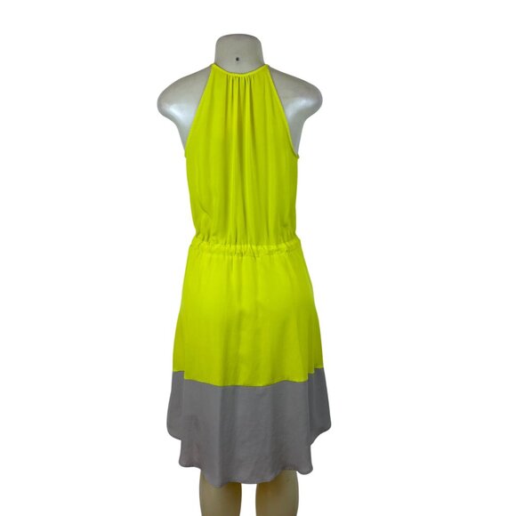 Bar III Women's Yellow Sleeveless Halter Dress W/ Tie Waist & Gray Hem Sz S - Picture 3 of 7